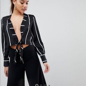 Tie front crop blouse